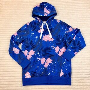 American Rag Mens Blue Tropical Floral Paint Splatter Hoodie Sweatshirt Large